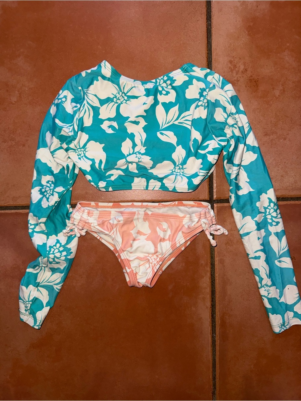Roxy Girls Floral Rashguard Set - Turquoise & Peach